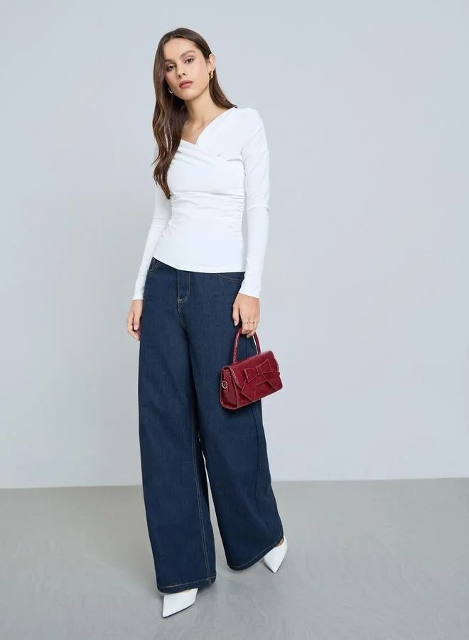 Take Two White Long Sleeve Wrap Top